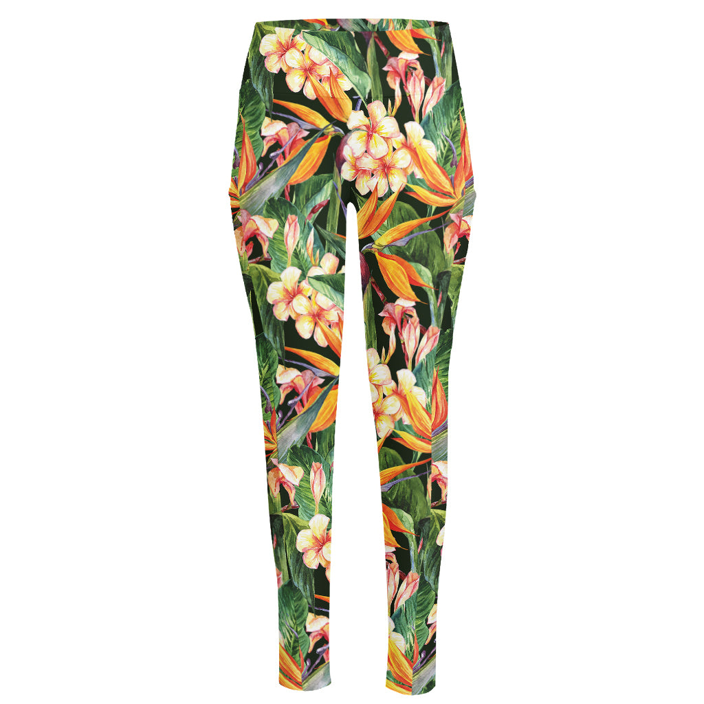 Watercolor Bird Of Paradise Print High-Waisted Pocket Leggings