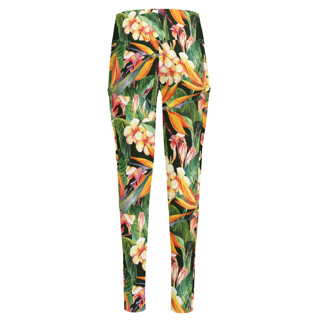 Watercolor Bird Of Paradise Print High-Waisted Pocket Leggings