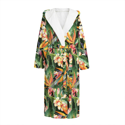 Watercolor Bird Of Paradise Print Hooded Bathrobe
