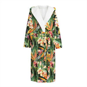 Watercolor Bird Of Paradise Print Hooded Bathrobe