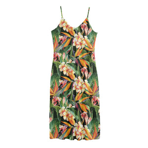 Watercolor Bird Of Paradise Print Jersey Midi Cami Dress