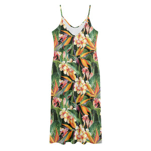 Watercolor Bird Of Paradise Print Jersey Midi Cami Dress