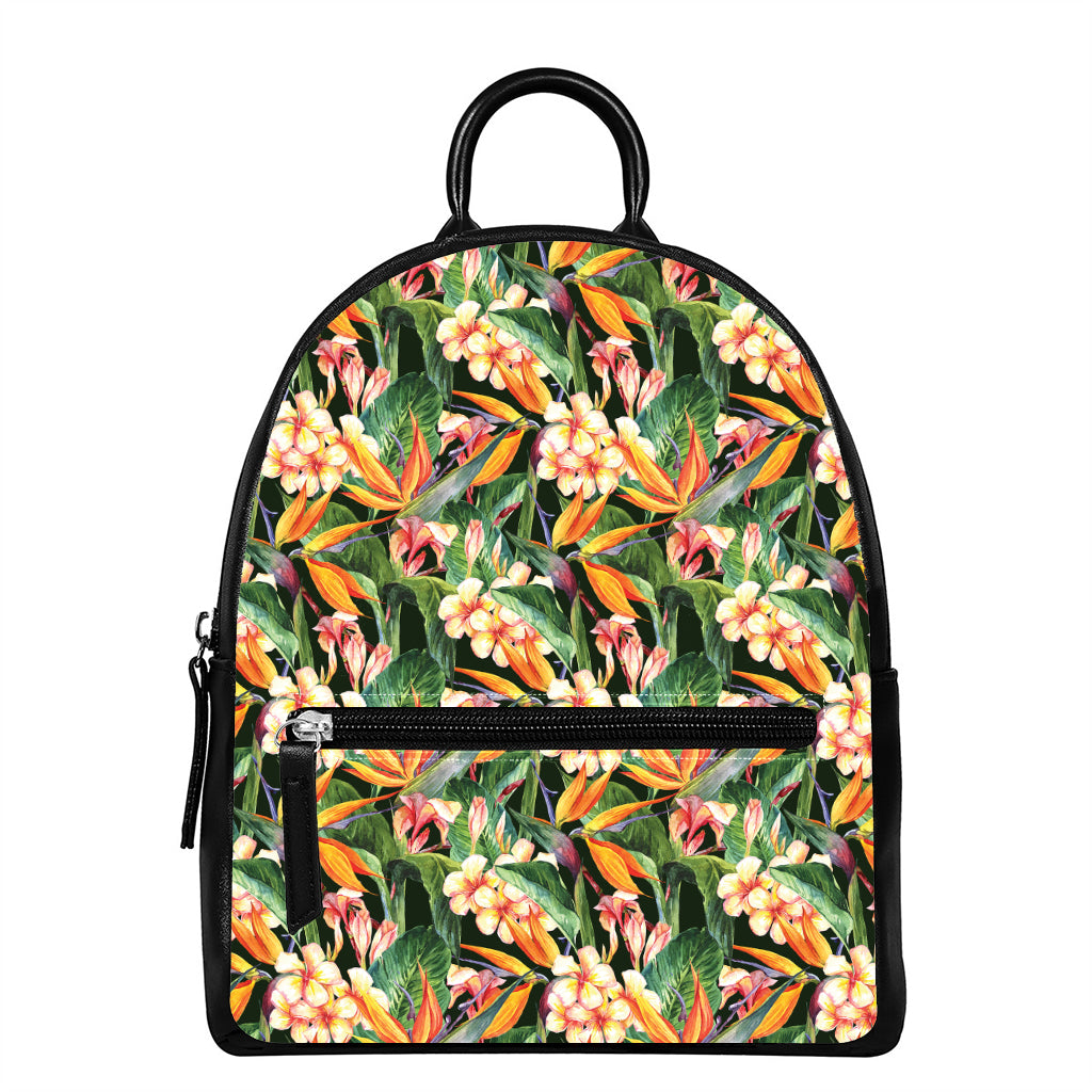 Watercolor Bird Of Paradise Print Leather Backpack