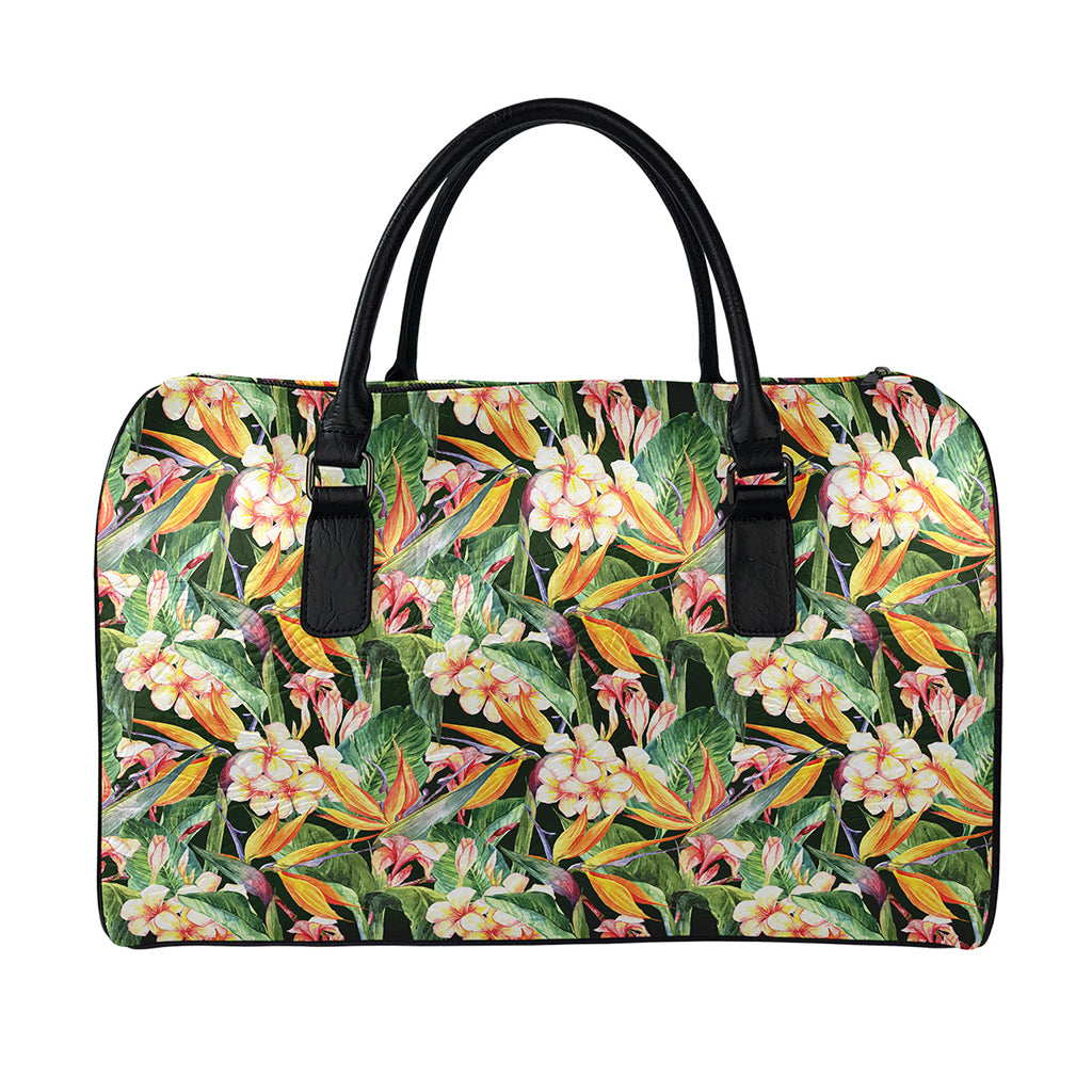 Watercolor Bird Of Paradise Print Leather Duffle Bag