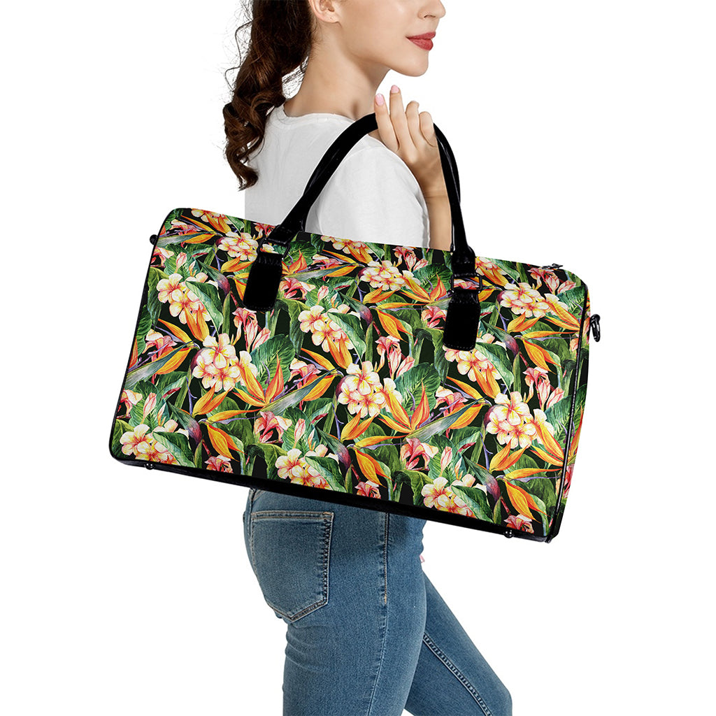 Watercolor Bird Of Paradise Print Leather Duffle Bag