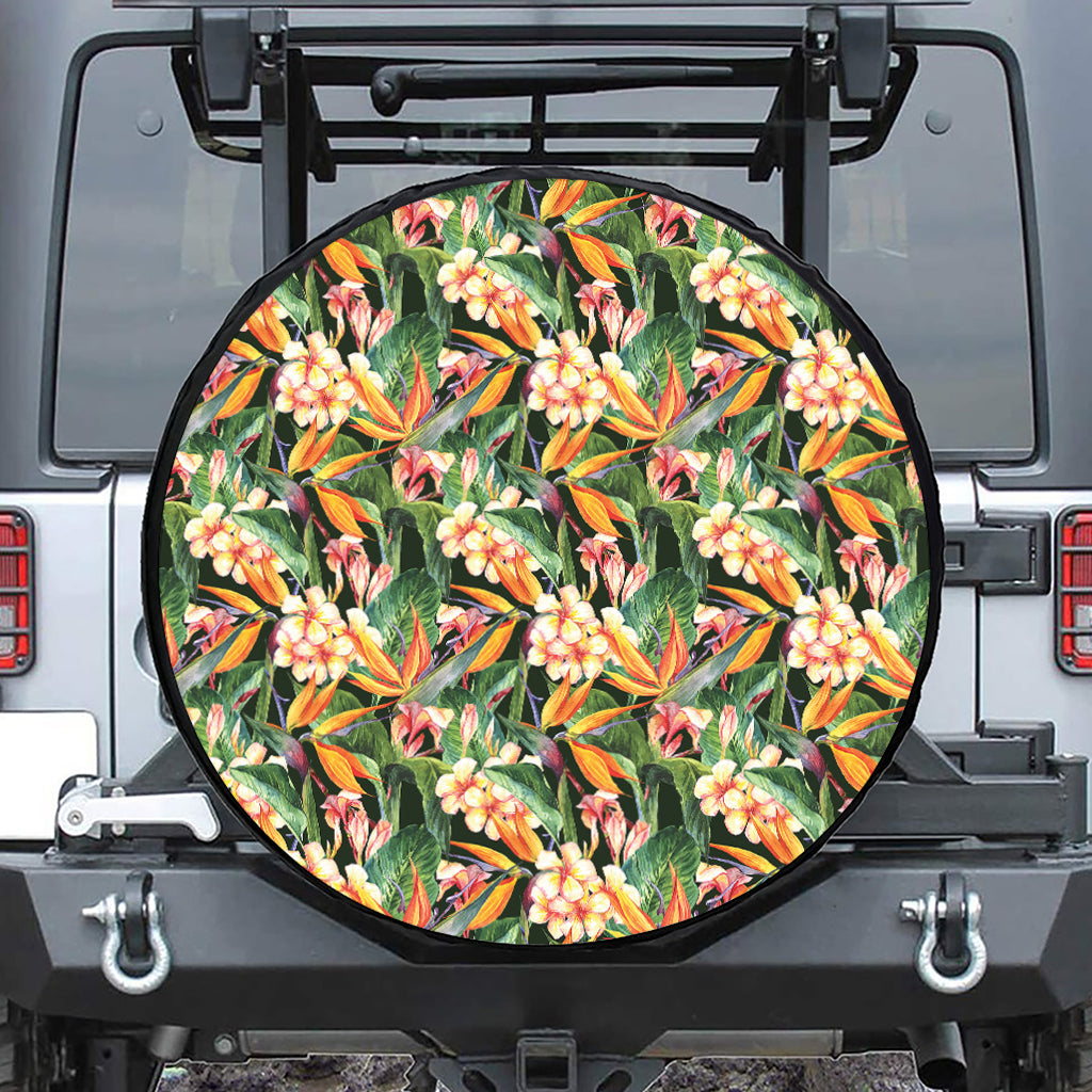 Watercolor Bird Of Paradise Print Leather Spare Tire Cover