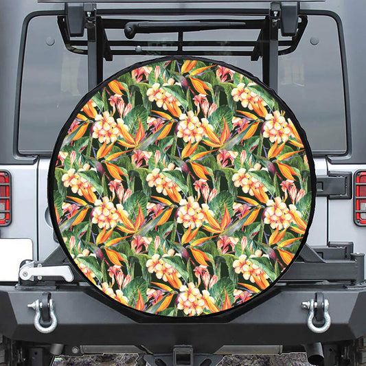 Watercolor Bird Of Paradise Print Leather Spare Tire Cover