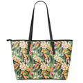 Watercolor Bird Of Paradise Print Leather Tote Bag With Zipper