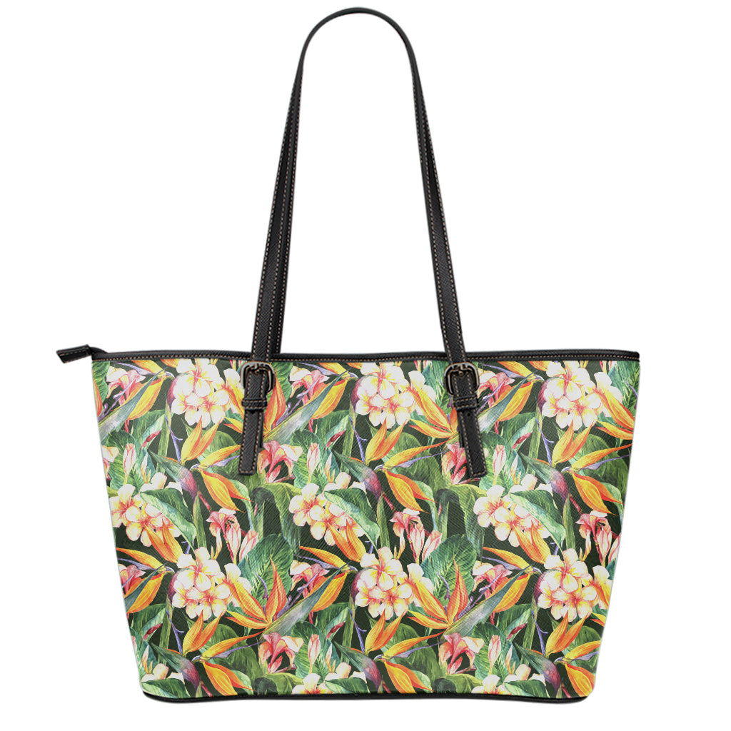 Watercolor Bird Of Paradise Print Leather Tote Bag