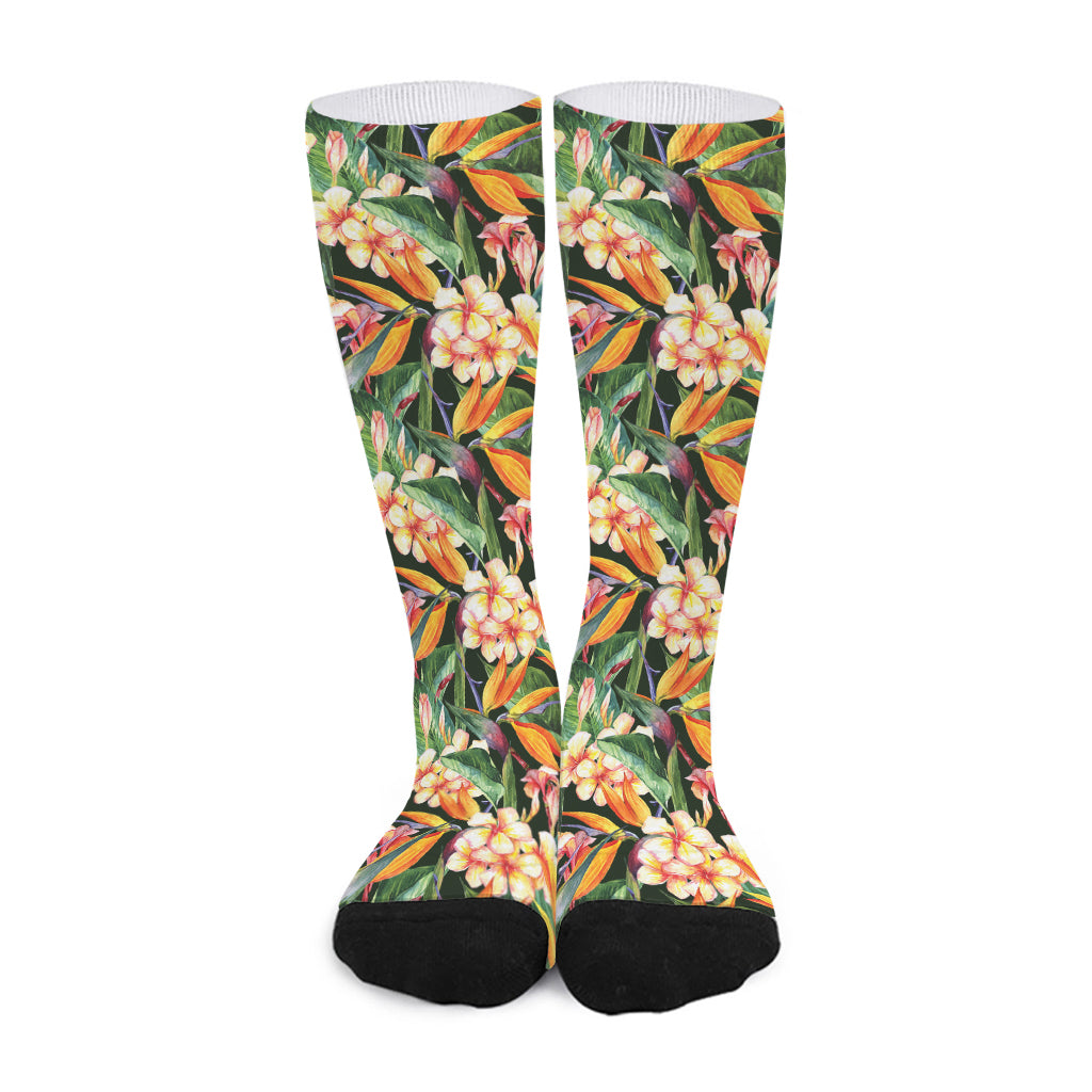 Watercolor Bird Of Paradise Print Long Socks