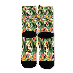 Watercolor Bird Of Paradise Print Long Socks