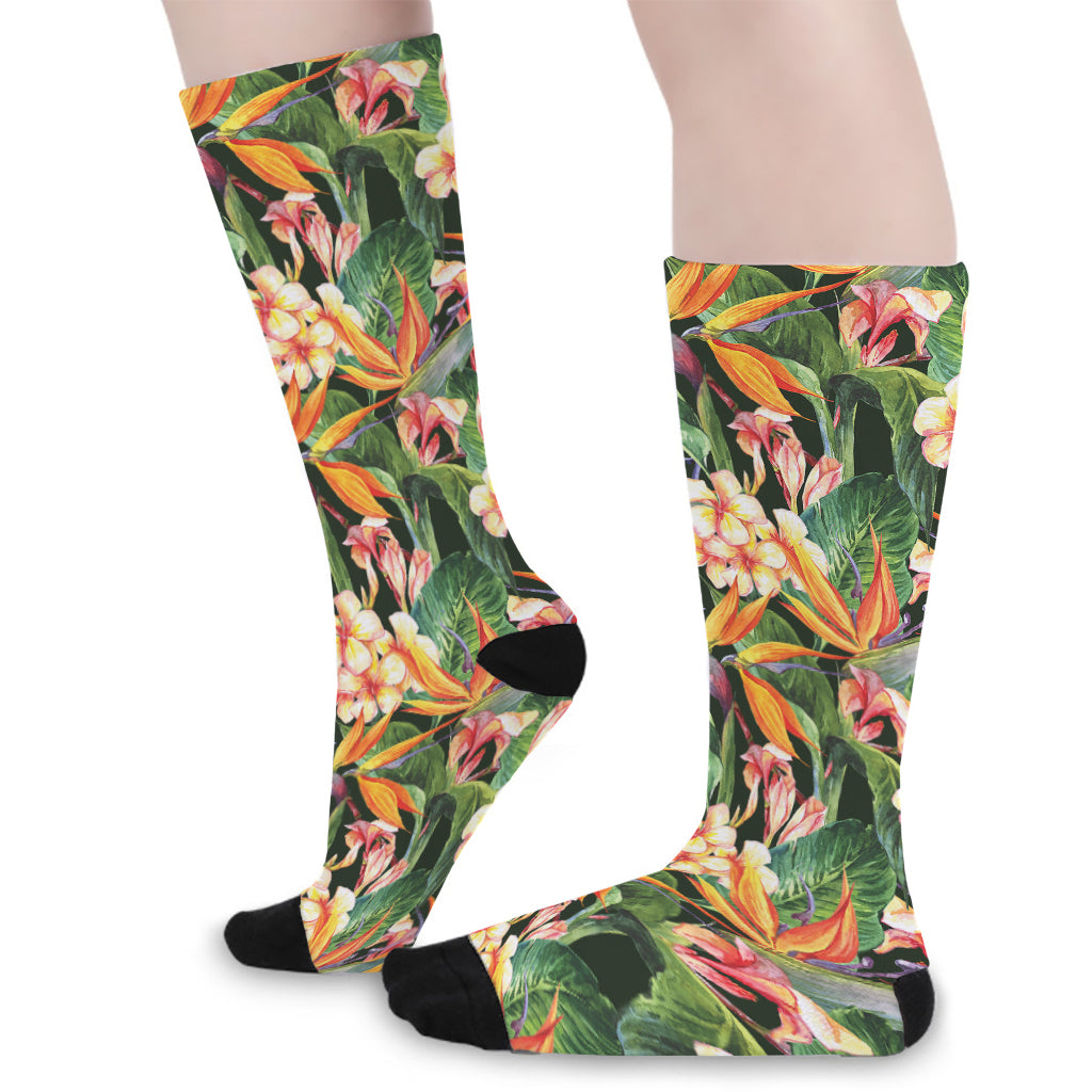 Watercolor Bird Of Paradise Print Long Socks