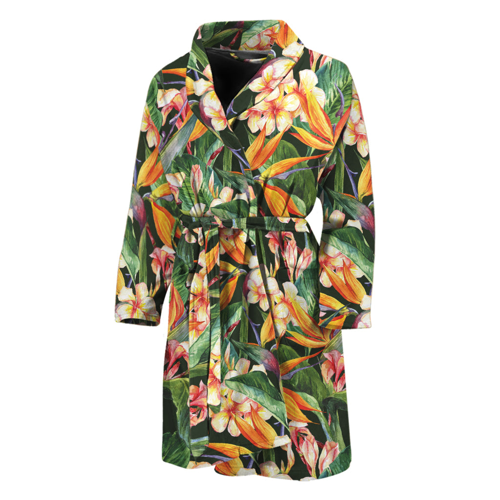 Watercolor Bird Of Paradise Print Men's Bathrobe