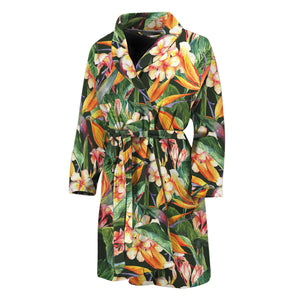 Watercolor Bird Of Paradise Print Men's Bathrobe