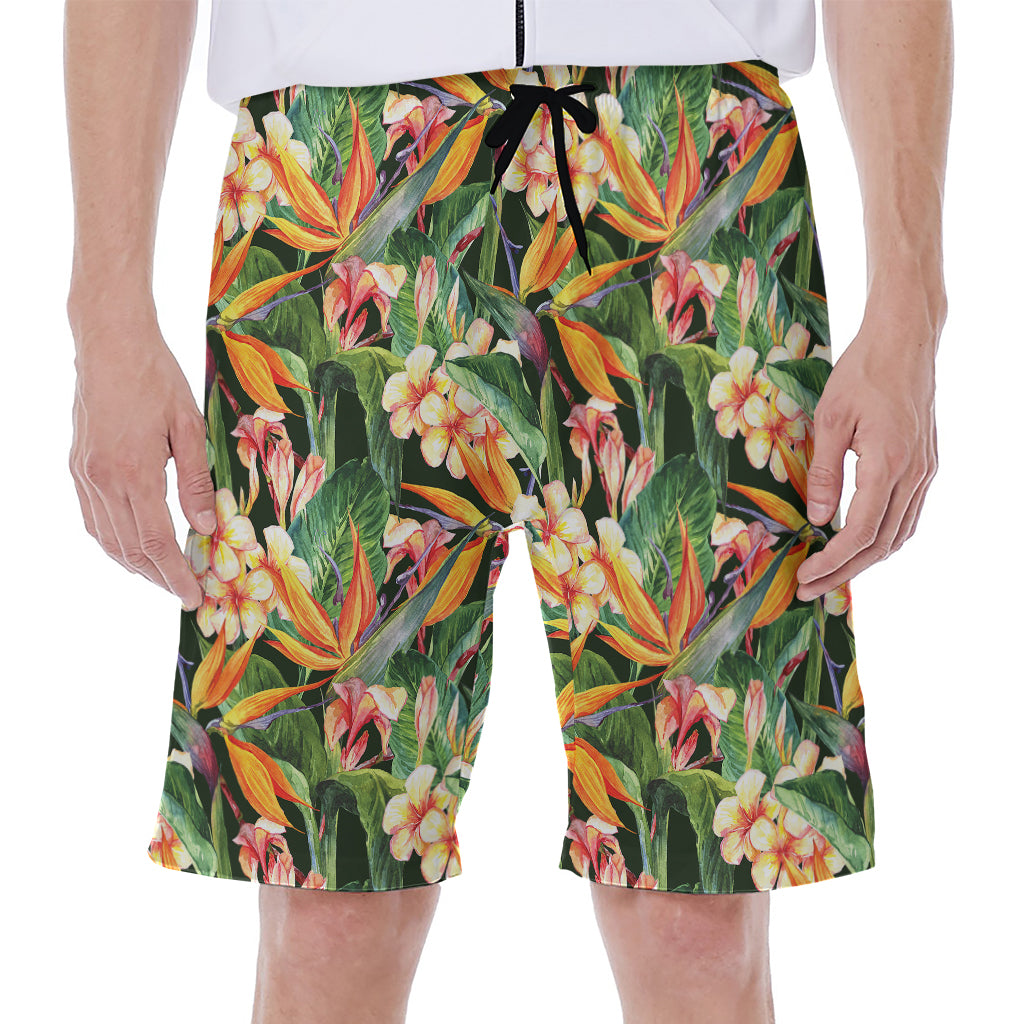 Watercolor Bird Of Paradise Print Men's Beach Shorts