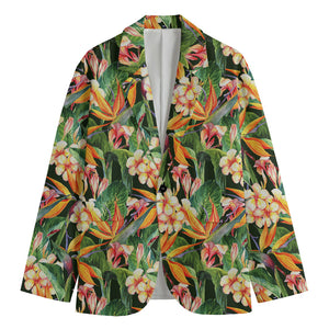 Watercolor Bird Of Paradise Print Men's Cotton Blazer