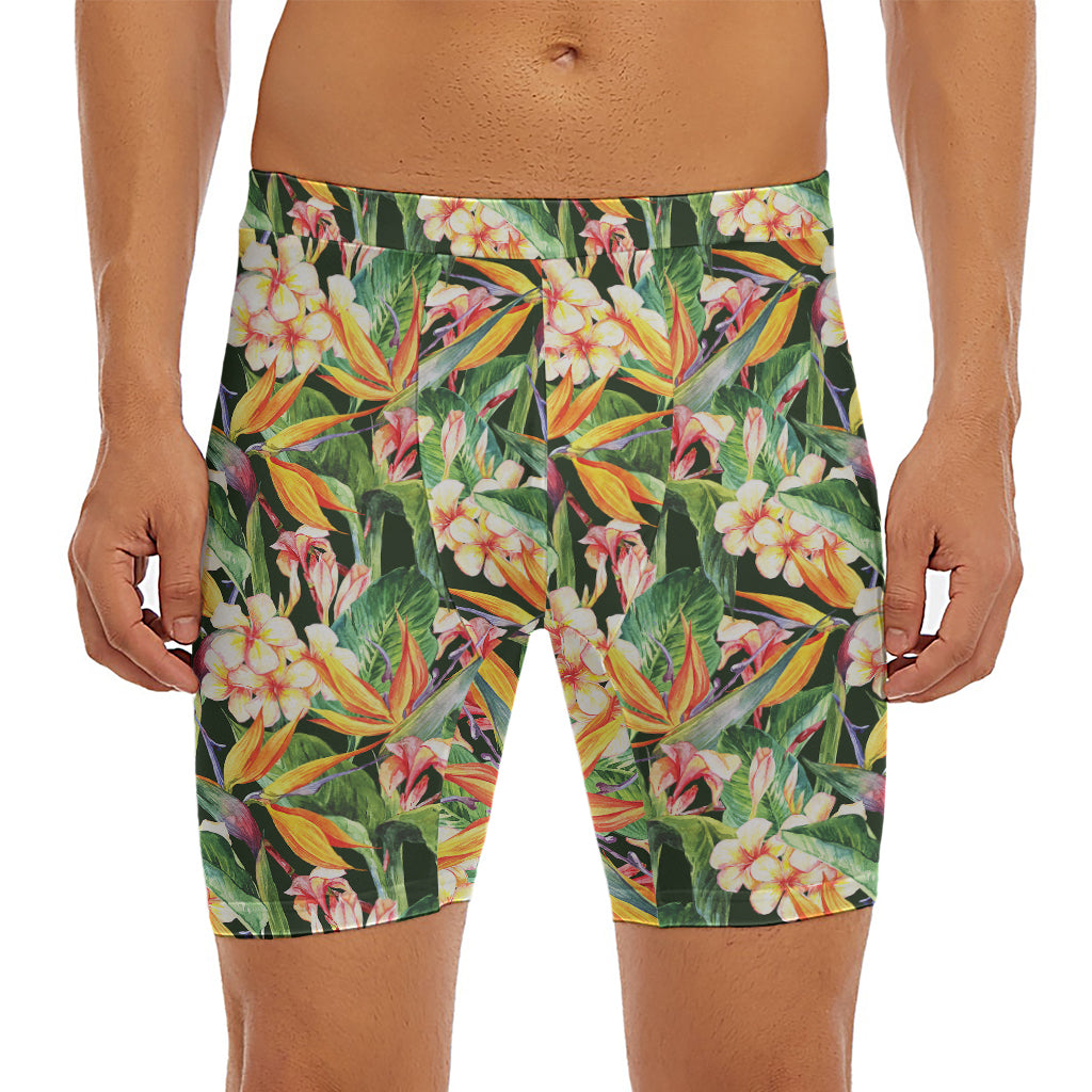 Watercolor Bird Of Paradise Print Men's Long Boxer Briefs