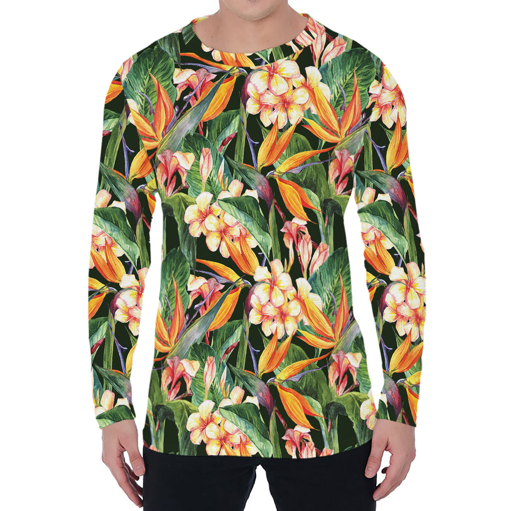 Watercolor Bird Of Paradise Print Men's Long Sleeve T-Shirt