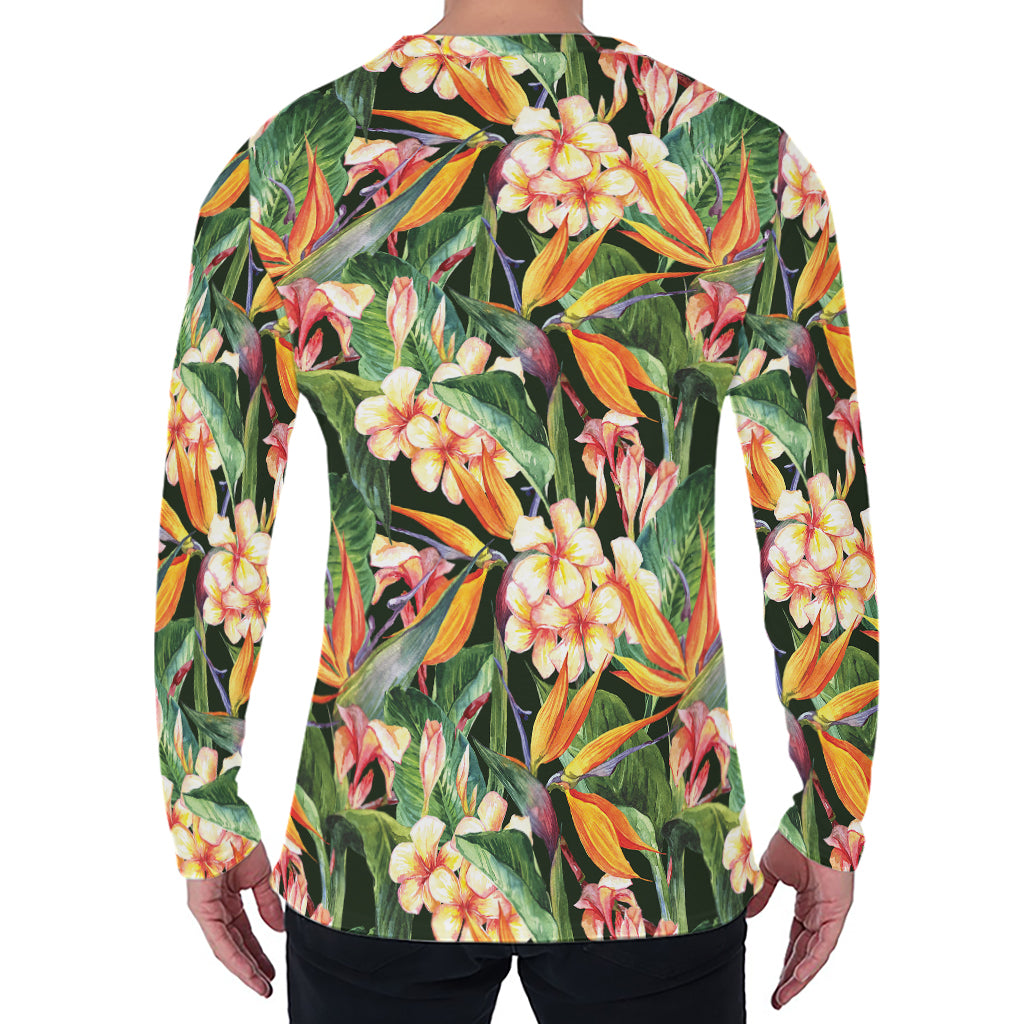 Watercolor Bird Of Paradise Print Men's Long Sleeve T-Shirt