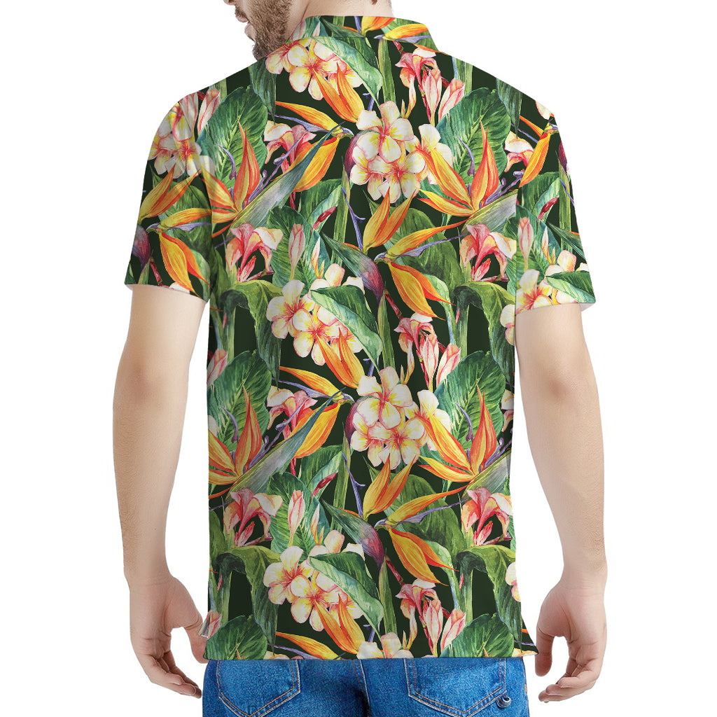 Watercolor Bird Of Paradise Print Men's Polo Shirt