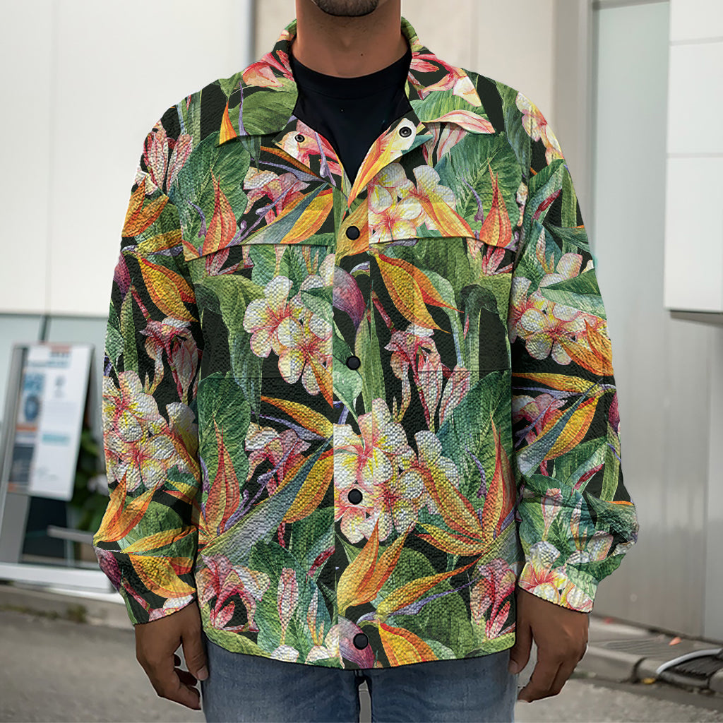 Watercolor Bird Of Paradise Print Men's Shirt Jacket