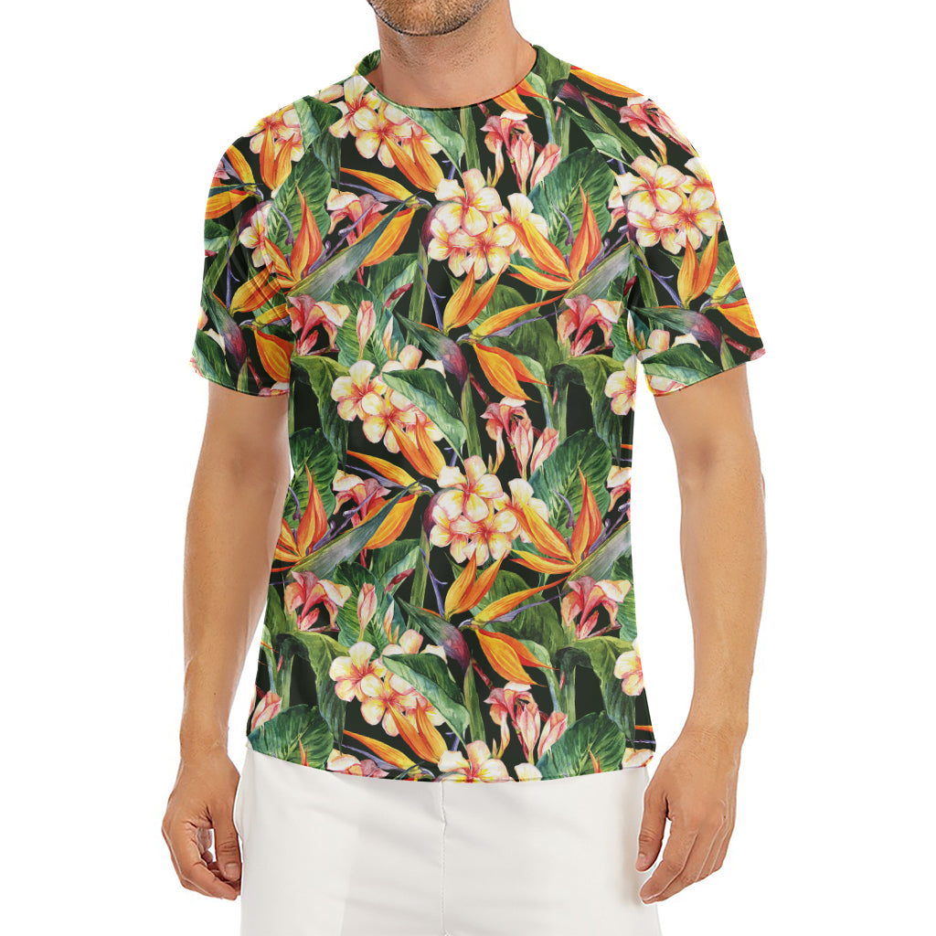 Watercolor Bird Of Paradise Print Men's Short Sleeve Rash Guard