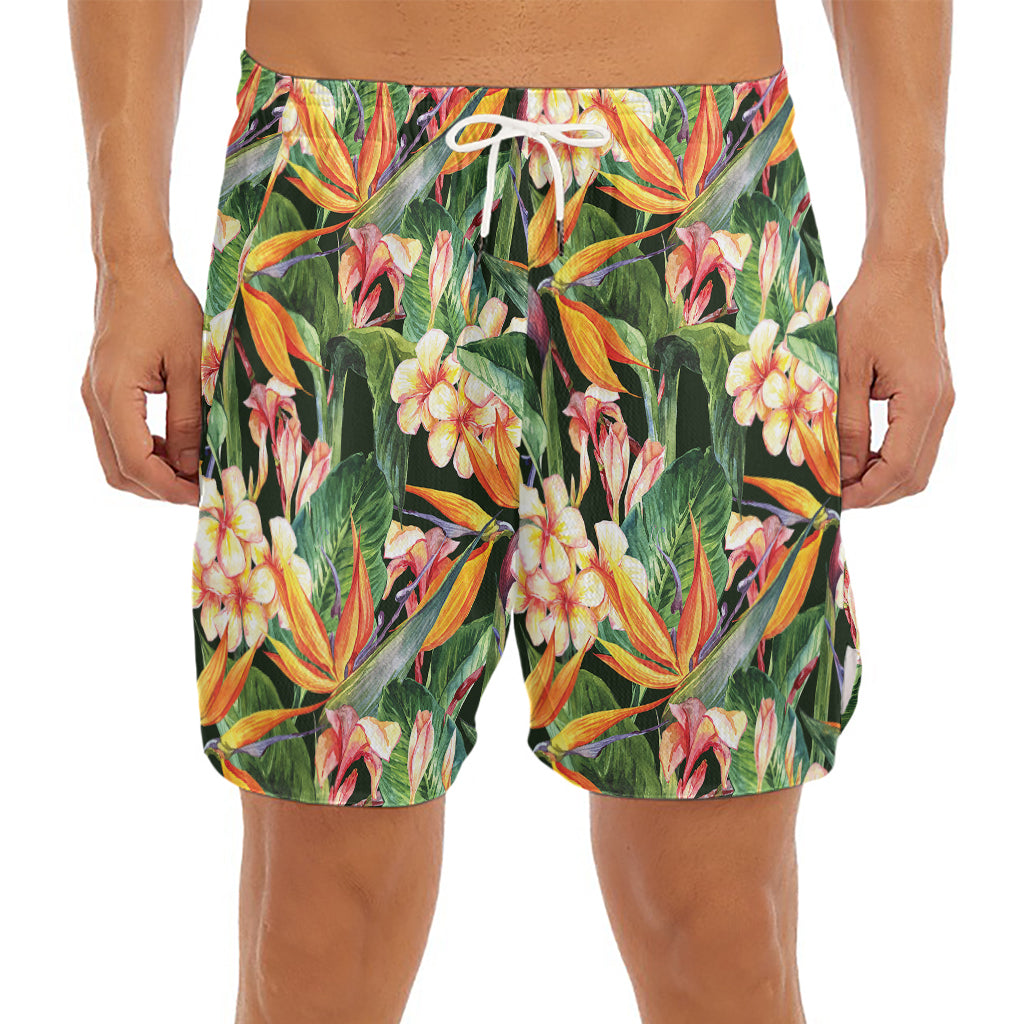 Watercolor Bird Of Paradise Print Men's Split Running Shorts