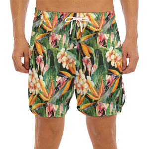 Watercolor Bird Of Paradise Print Men's Split Running Shorts