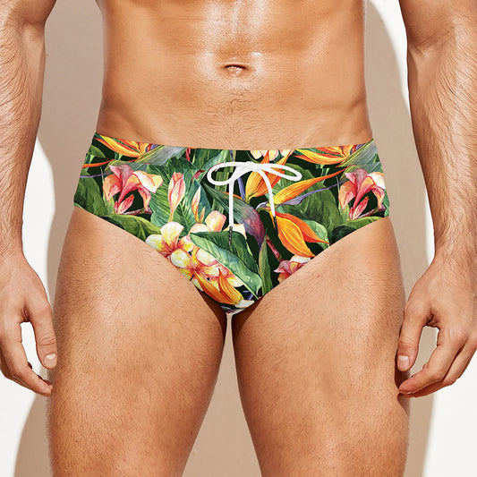 Watercolor Bird Of Paradise Print Men's Swim Briefs