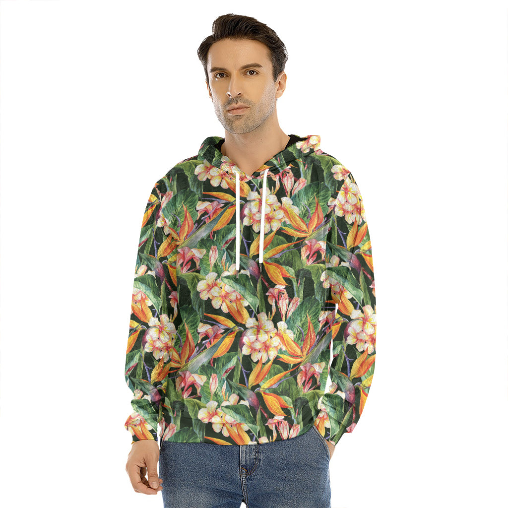 Watercolor Bird Of Paradise Print Men's Velvet Pullover Hoodie