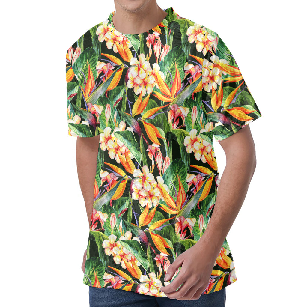 Watercolor Bird Of Paradise Print Men's Velvet T-Shirt