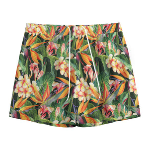 Watercolor Bird Of Paradise Print Mesh Shorts