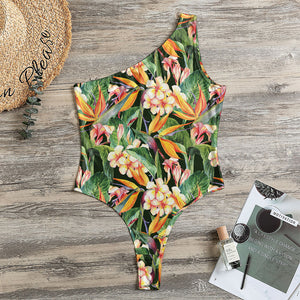 Watercolor Bird Of Paradise Print One Shoulder Bodysuit