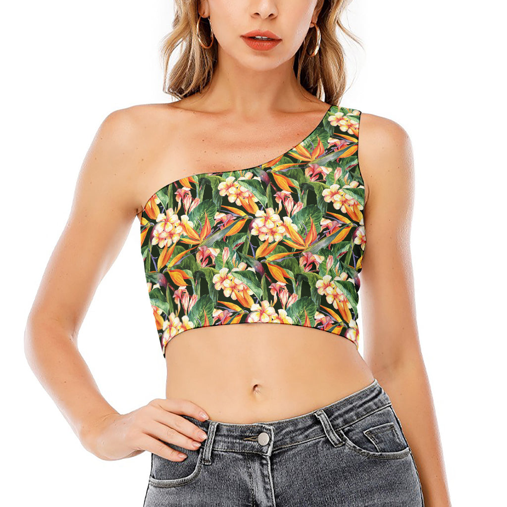 Watercolor Bird Of Paradise Print One Shoulder Crop Top