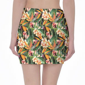 Watercolor Bird Of Paradise Print Pencil Mini Skirt