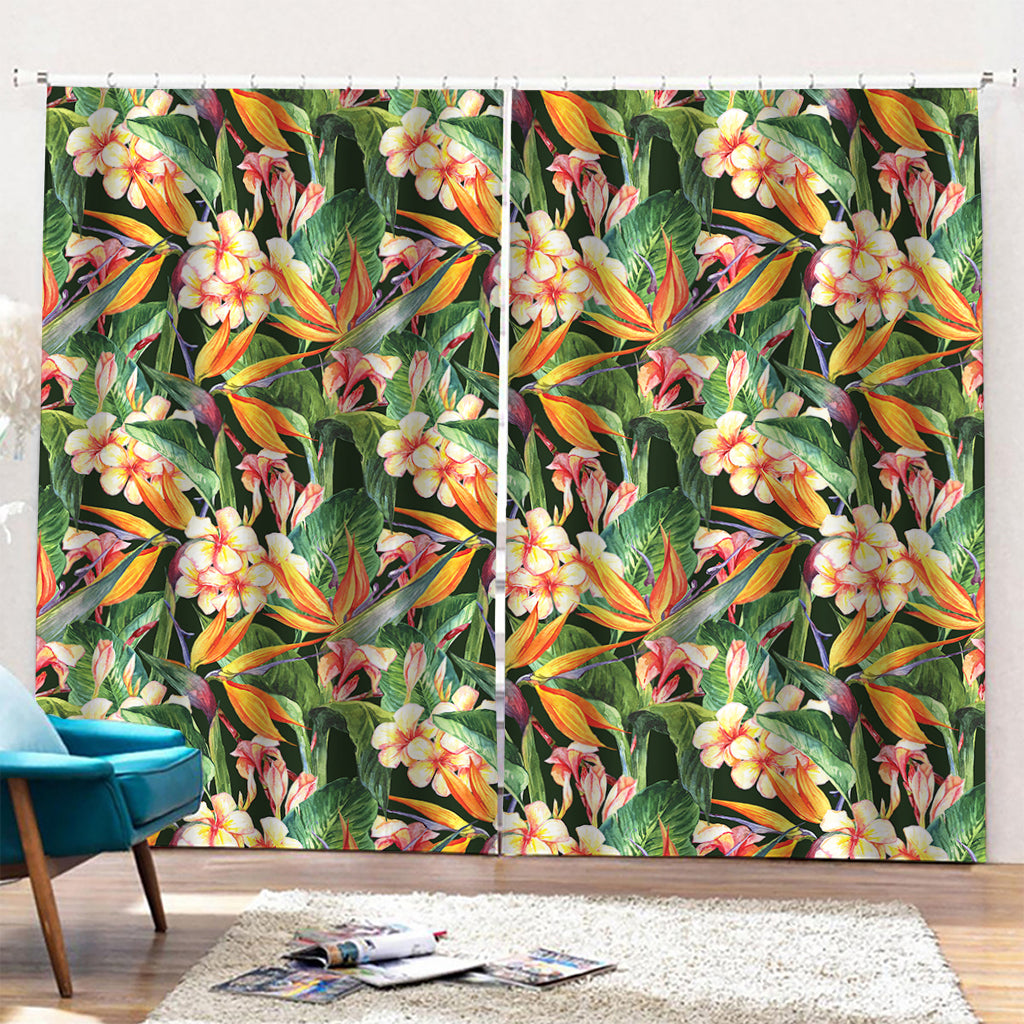 Watercolor Bird Of Paradise Print Pencil Pleat Curtains