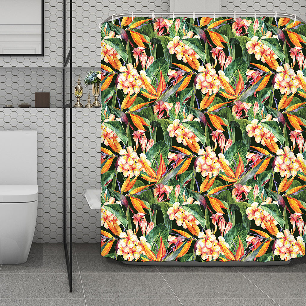 Watercolor Bird Of Paradise Print Polyester Shower Curtain