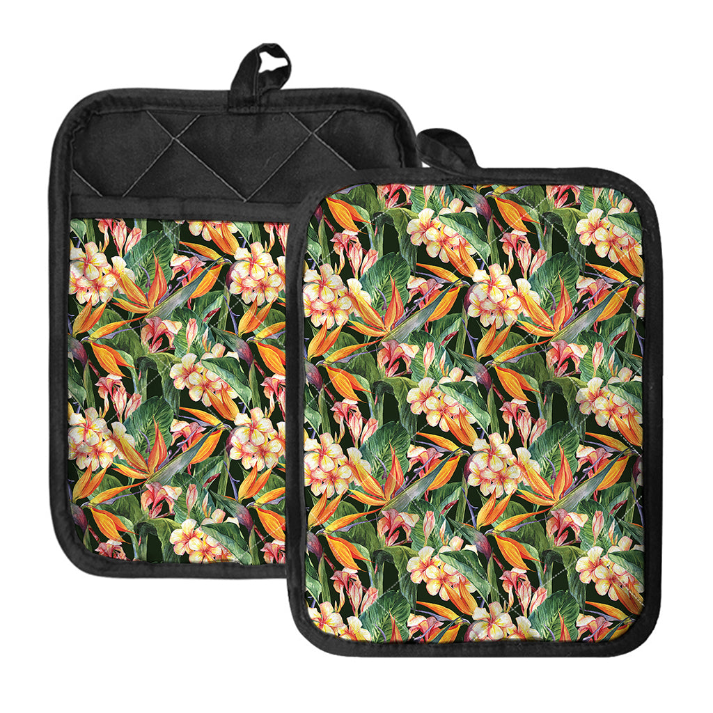Watercolor Bird Of Paradise Print Pot Holders With Pocket