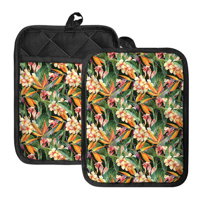 Watercolor Bird Of Paradise Print Pot Holders With Pocket