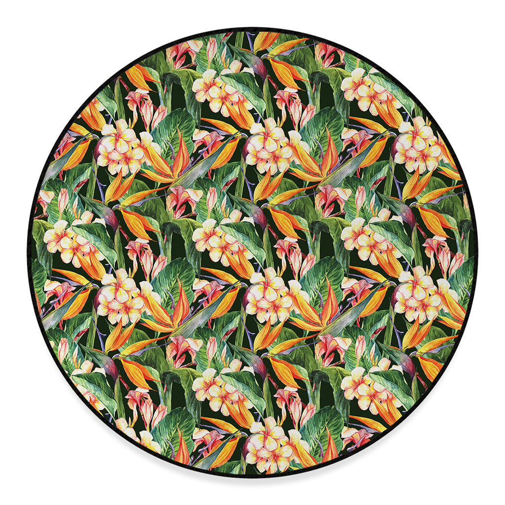 Watercolor Bird Of Paradise Print Round Floor Mat