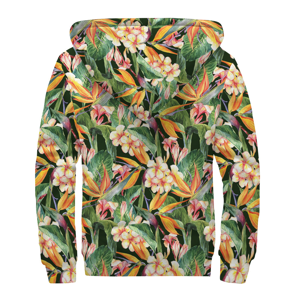 Watercolor Bird Of Paradise Print Sherpa Lined Zip Up Hoodie