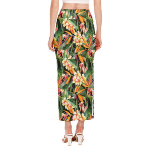 Watercolor Bird Of Paradise Print Side Slit Maxi Skirt