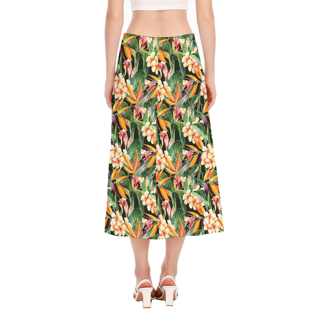 Watercolor Bird Of Paradise Print Side Slit Midi Skirt