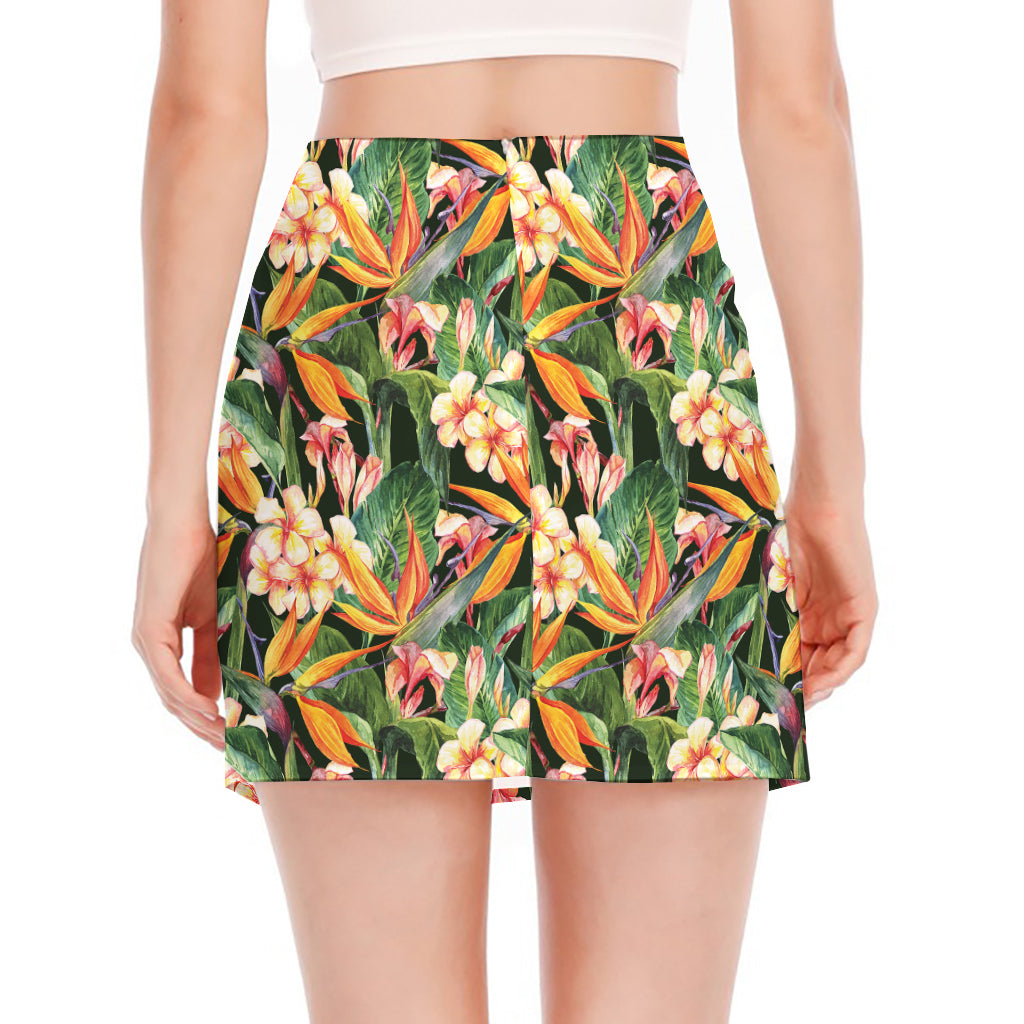 Watercolor Bird Of Paradise Print Side Slit Mini Skirt