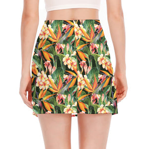 Watercolor Bird Of Paradise Print Side Slit Mini Skirt