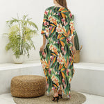 Watercolor Bird Of Paradise Print Silk V-Neck Kaftan Dress