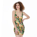 Watercolor Bird Of Paradise Print Sleeveless Bodycon Dress