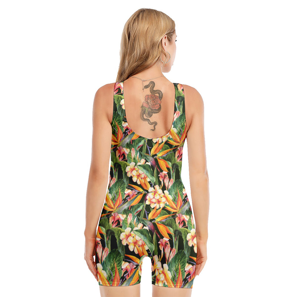 Watercolor Bird Of Paradise Print Sleeveless One Piece Swimsuit