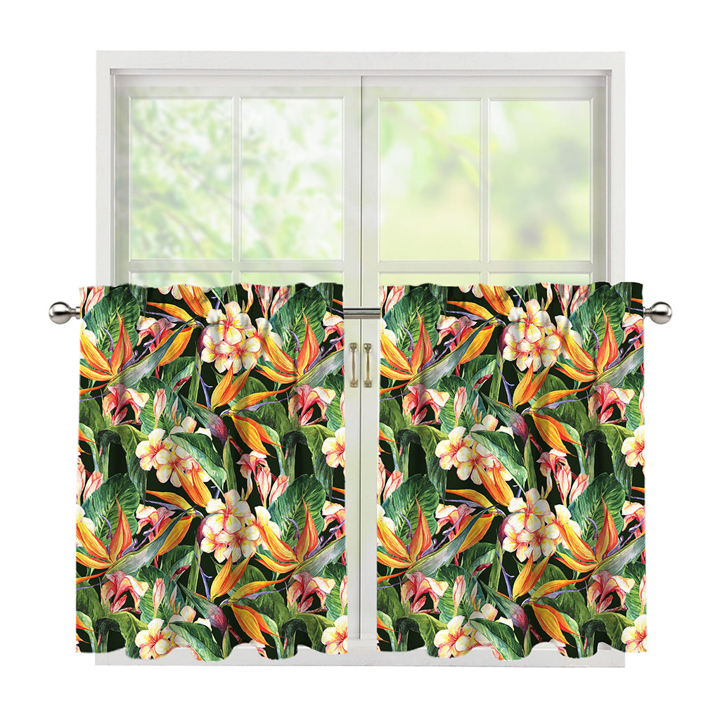 Watercolor Bird Of Paradise Print Tier Curtains