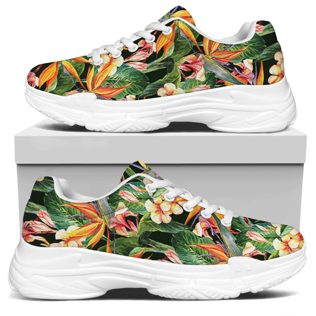 Watercolor Bird Of Paradise Print White Chunky Shoes